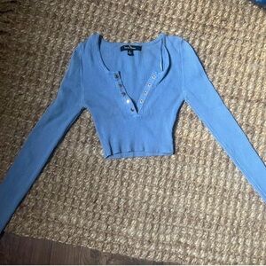 Love Tree Sky Blue Ribbed Crop Top